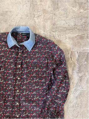 VTG 90s Chic Floral Denim Collar Western button-down shirt sz L Cotton